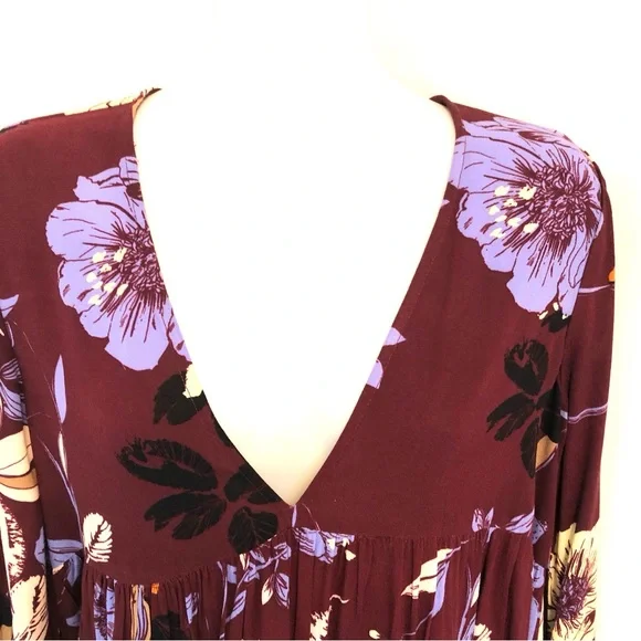 FREE PEOPLE Bella Floral Maroon Babydoll Tunic Top - Picture 3 of 9